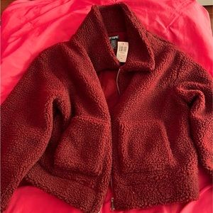 Burgundy Teddy zip up jacket NWT